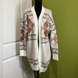 Lulus Anchorage Cream Argyle Open Cardigan Size Large